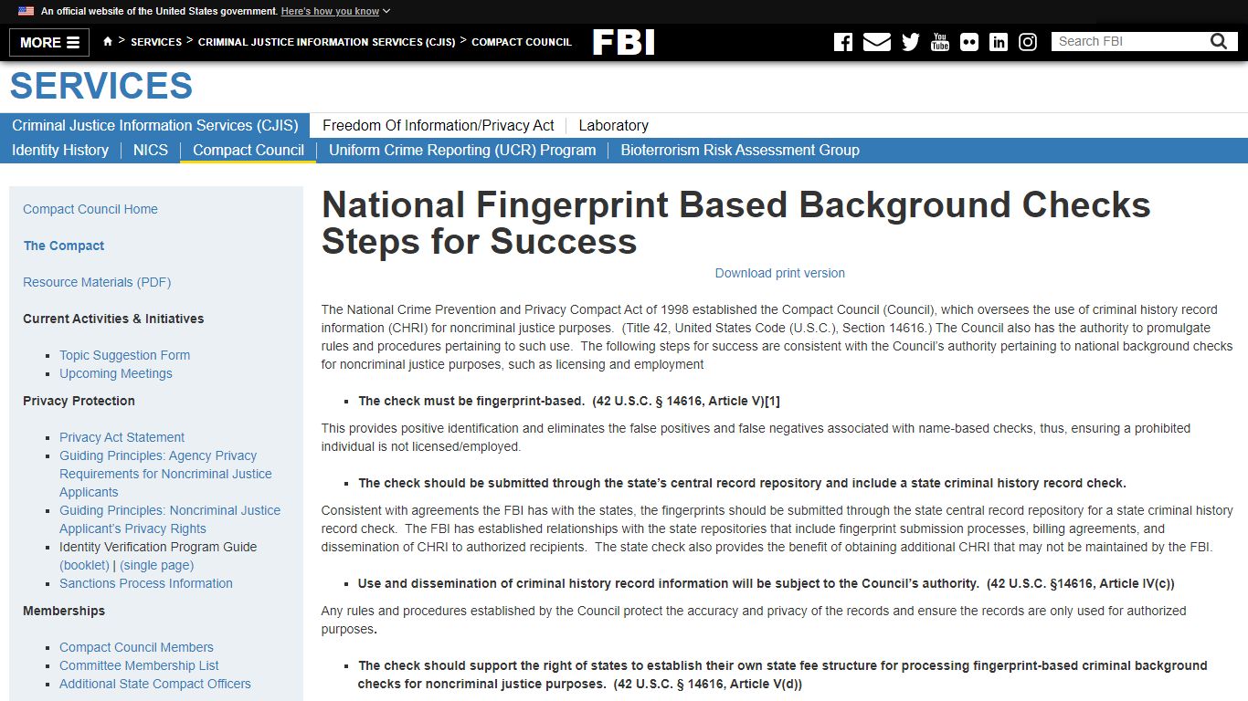 National Fingerprint Based Background Checks Steps for Success ... - FBI
